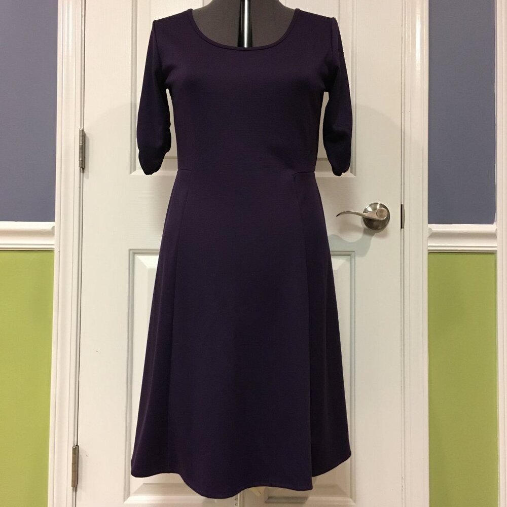 Purple Dress NY Collection Medium Fit & Flare Ruched Half Sleeve Career Party